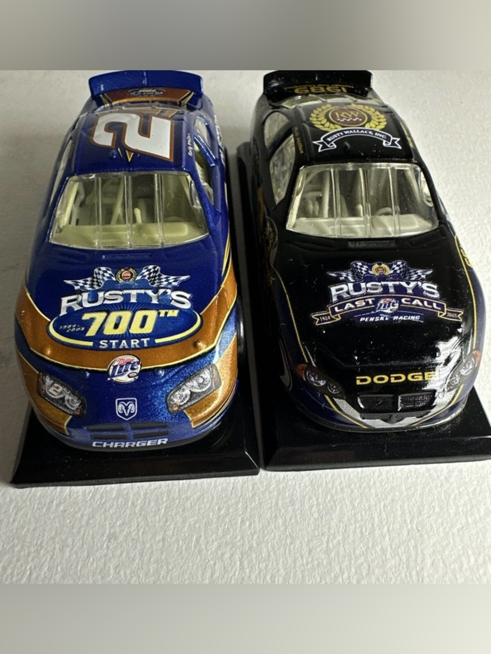 Two Rusty Wallace #2 1/64 diecast 1 blue rusty 700th Start And 1 Last Call